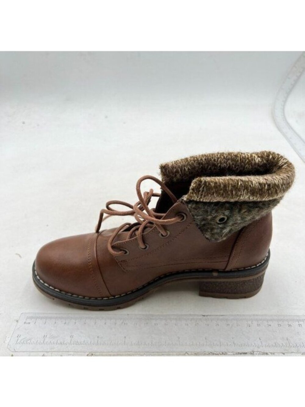 Women's Combat Boots Dressy Lace Up Ankle Boots For Women Low Heel Brown